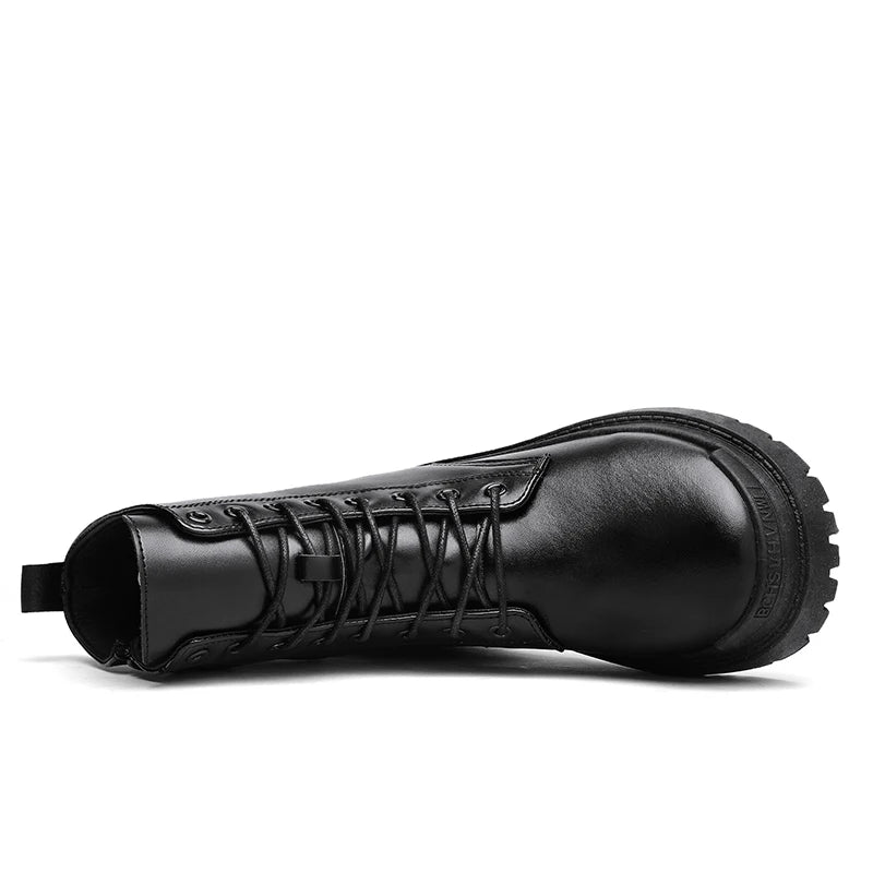 Trend Men Boots Black Sneakers Outdoor Fashion High Top Wholesale Punk Shoes For Men Casual Leather Street Style Ankle Boots Men RISE DEFENSE SYSTEMS.AI PRODUCTS