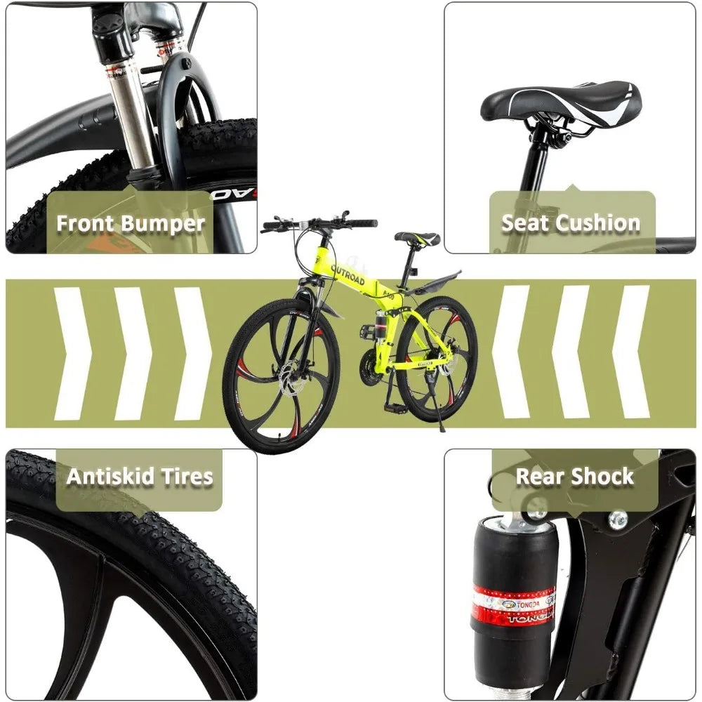 Folding Mountain Bike, 21-Speed High Carbon Steel, Adult, 26-inch Durable Tires RISE DEFENSE SYSTEMS.AI PRODUCTS