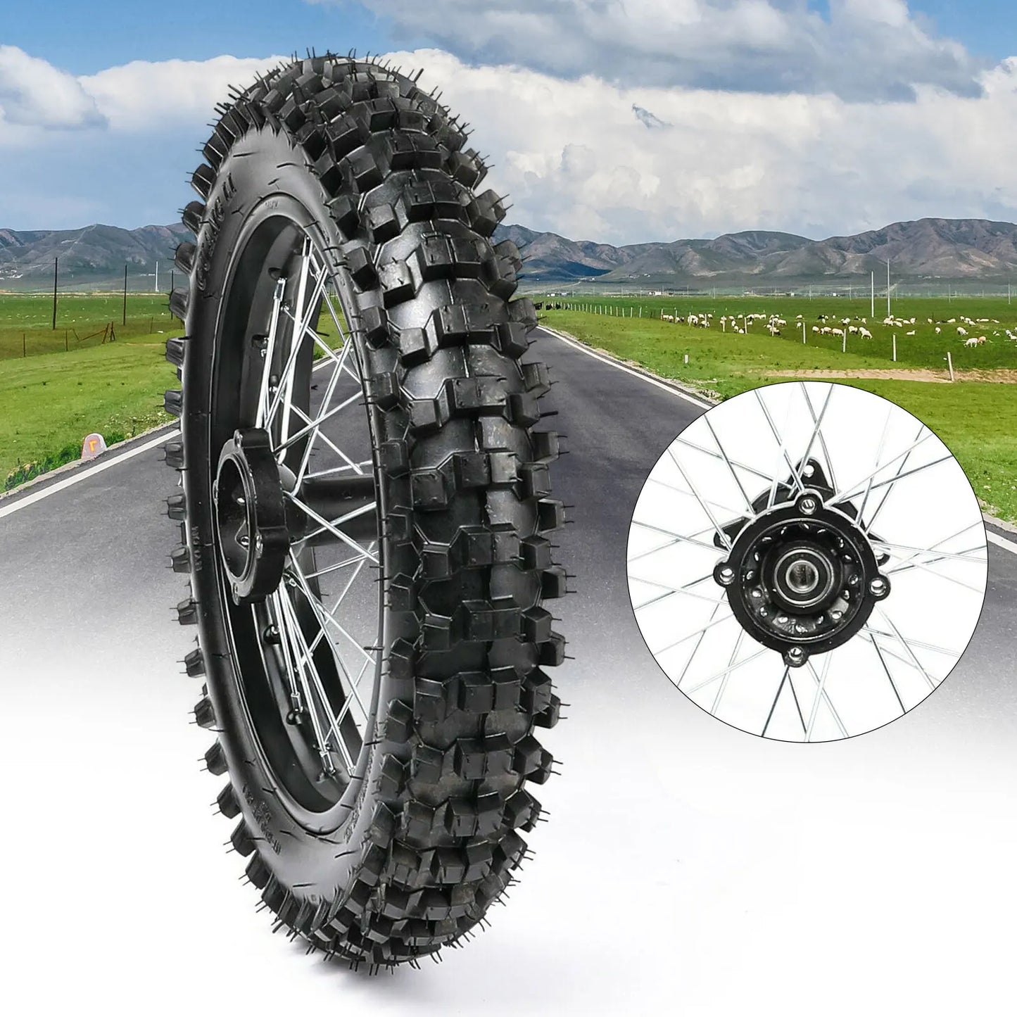 Rear Wheel Rim 14 Inch with 15mm Bearing 90/100-14 Tire Assembly for Dirt Pit Bike 125/140/150/160CC RISE DEFENSE SYSTEMS.AI PRODUCTS