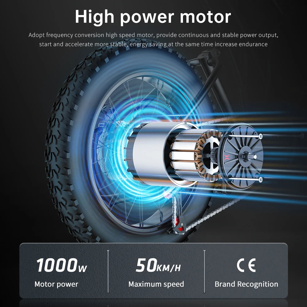 EKX T1 Electric Bicycle 20*4.0 Fat Tire 1000W Motor 48V20AH Lithium Battery Road Electric Bike Adults Waterproof Mountain EBike RISE DEFENSE SYSTEMS.AI PRODUCTS