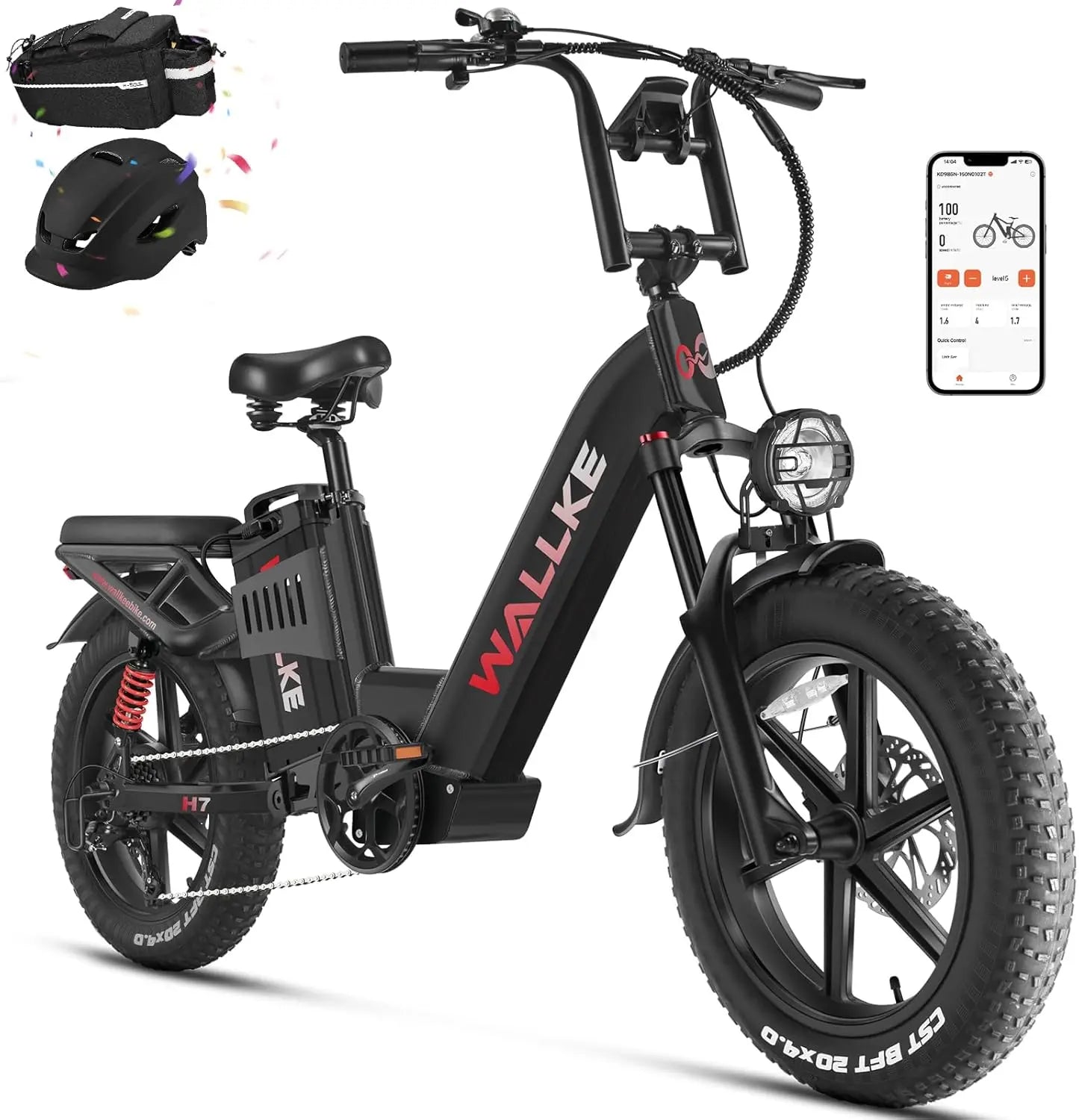 WALLKE H7 Electric Bike 40Ah/60Ah 1000W/2000W Ebike 20 Inch Fat Tire Electric Bicycle 31/34MPH Step Thru E-bike with APP Control RISE DEFENSE SYSTEMS.AI PRODUCTS