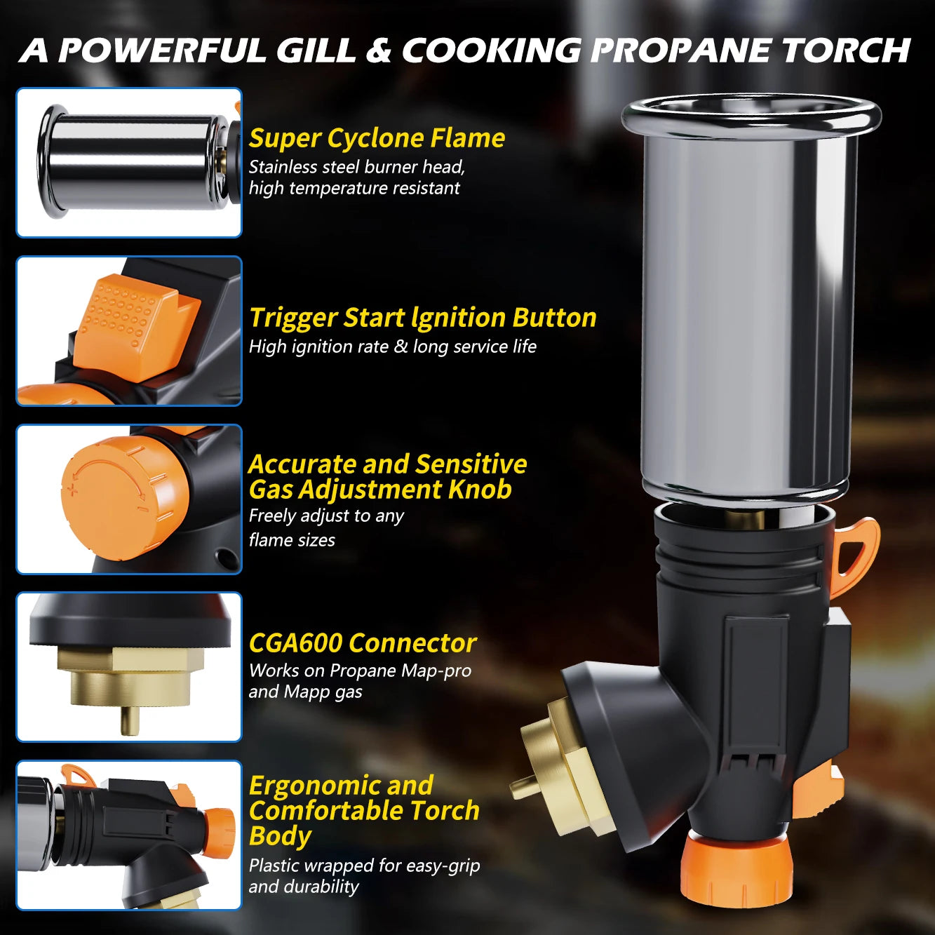 Powerful Grill & Cooking Propane Torch, Sous Vide, Campfire Starter, Adjustable Kitchen Torch for Searing Steak, BBQ, Welding RISE DEFENSE SYSTEMS.AI PRODUCTS