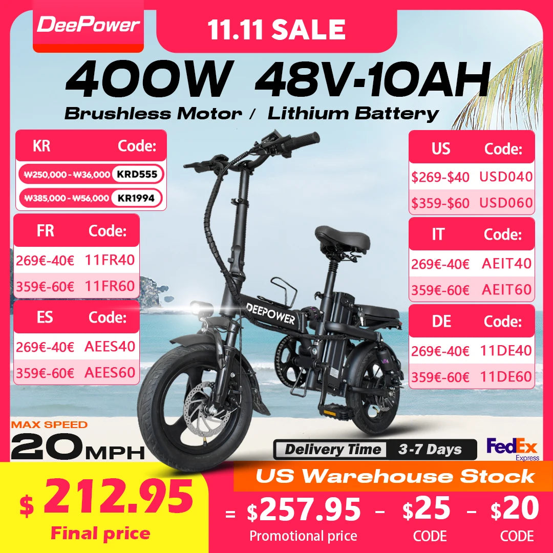 DeePower K300 14inch Mini Folding Ebike for Adults, Electric Bike,Electric Bicycle with Lithium Battery,20MPH Commuting e-bike RISE DEFENSE SYSTEMS.AI PRODUCTS