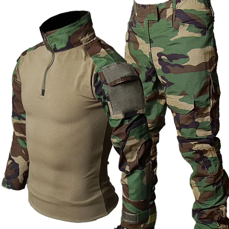 RU Camo Tactical Sets Men Outdoor Breathable Long Sleeve T Shirts+Multi-pocket Straight Cargo Pant 2Pcs Suit Training Combat Set RISE DEFENSE SYSTEMS.AI PRODUCTS