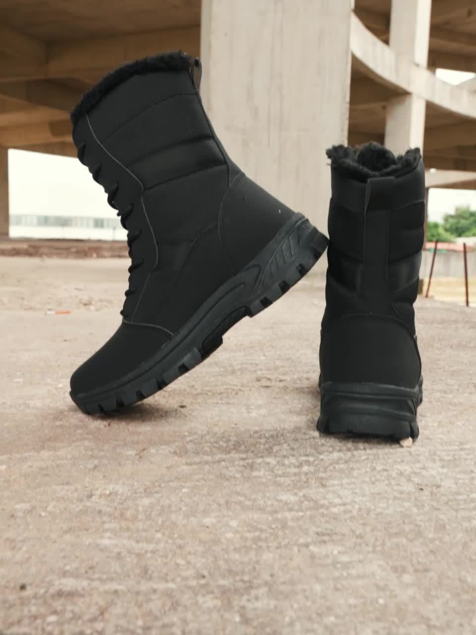 Unisex High-Top Snow Boots, Solid Color Sports Style, Warm Plush Lining, PU & Fabric Upper, Fabric Inner, TPR Sole, Round Toe, with Lace-Up Closure for Hiking & Fall/Winter Season, Outdoor Activities RISE DEFENSE SYSTEMS.AI PRODUCTS