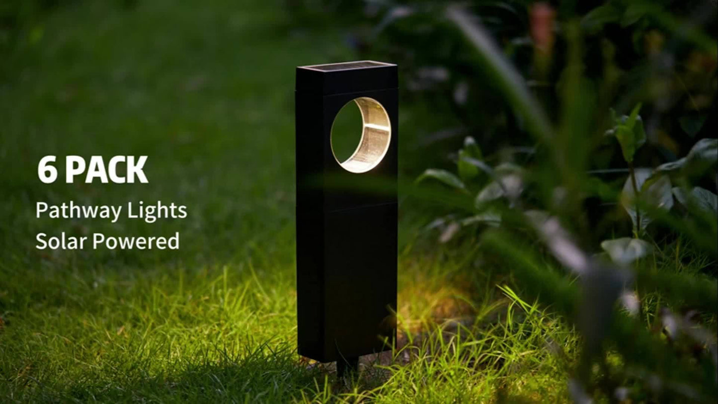 Solar Outdoor Lights 6 Pack, Bright Pathway Outdoor, Achieve, Moon Shape Landscape, Auto On/Off For Outside Yard Garden Path, IPX5 Waterproof Solar Pathway Lights Outdoor( Warm White ) RISE DEFENSE SYSTEMS.AI PRODUCTS