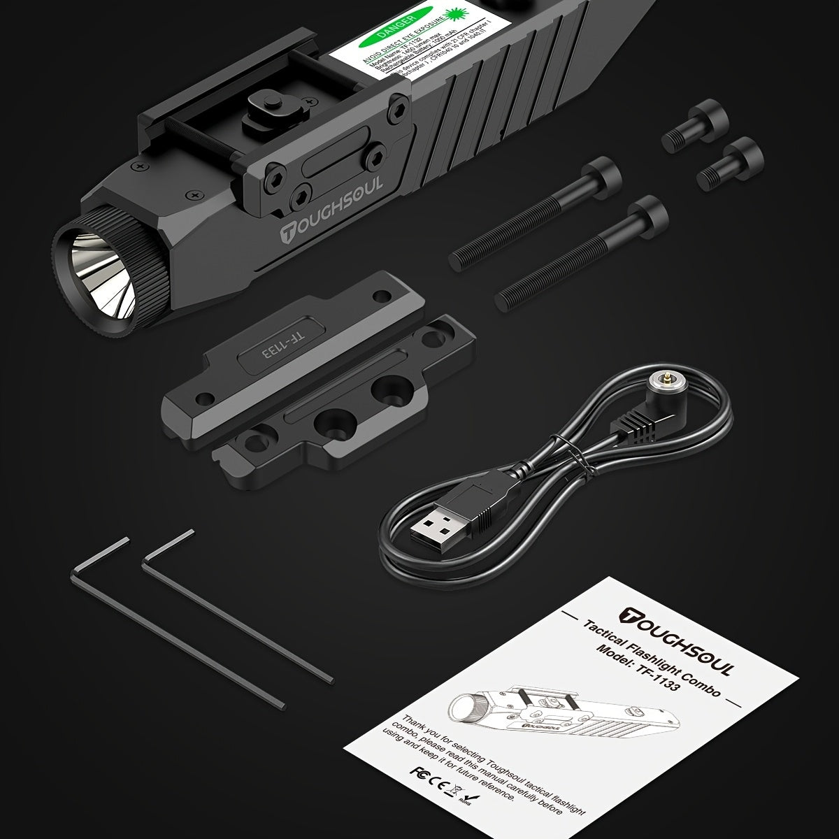 TOUGHSOUL 1450LUMEN Tactical Flashlight, Black PU with Picatinny Rail & MLOK Mount, Momentary Strobe Function - Durable Rifle Flashlight for Enhanced Visibility, Rechargeable Flashlight RISE DEFENSE SYSTEMS.AI PRODUCTS