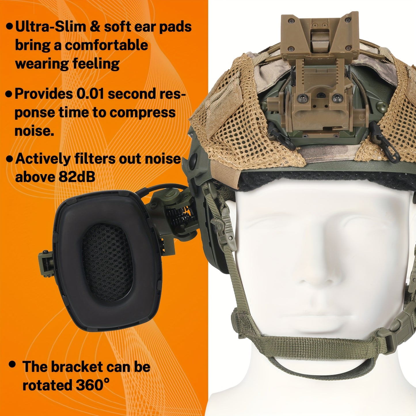 Tactical Shooting Earmuffs - Helmet Mounted, Electronic Sound Pickup, Active Noise Reduction, Hearing Protection, No Battery Required - For Shooters & Outdoor Enthusiasts - Ideal for Range Use & Hunting RISE DEFENSE SYSTEMS.AI PRODUCTS