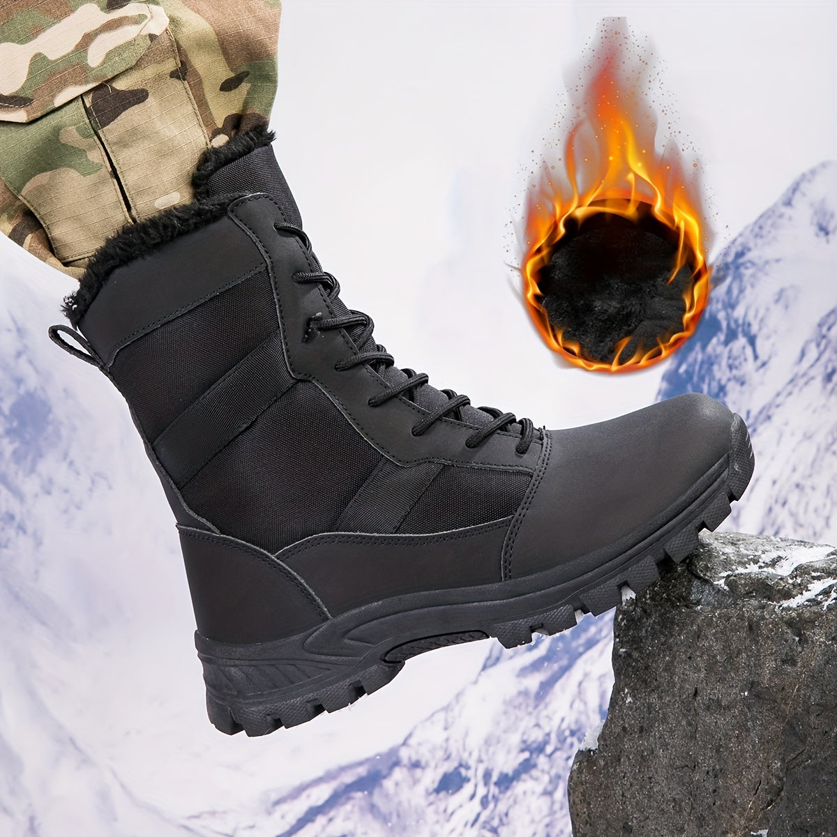 Unisex High-Top Snow Boots, Solid Color Sports Style, Warm Plush Lining, PU & Fabric Upper, Fabric Inner, TPR Sole, Round Toe, with Lace-Up Closure for Hiking & Fall/Winter Season, Outdoor Activities RISE DEFENSE SYSTEMS.AI PRODUCTS