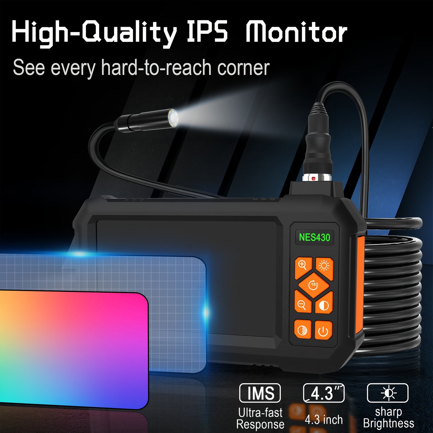 4. 3" IPS HD Borescope Camera with High-Quality 1080P Lens and Bright Headlight for Automotive and House Pipe Inspection RISE DEFENSE SYSTEMS.AI PRODUCTS