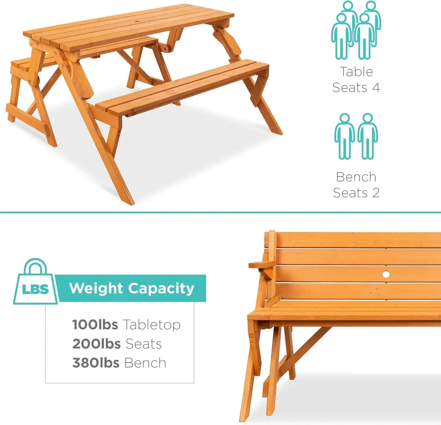 Products 2 - in - 1 Transforming Interchangeable Outdoor Wooden Picnic Table Garden Bench for Backyard, Porch, Patio,Natural - RISE DEFENSE SYSTEMS.AI PRODUCTS