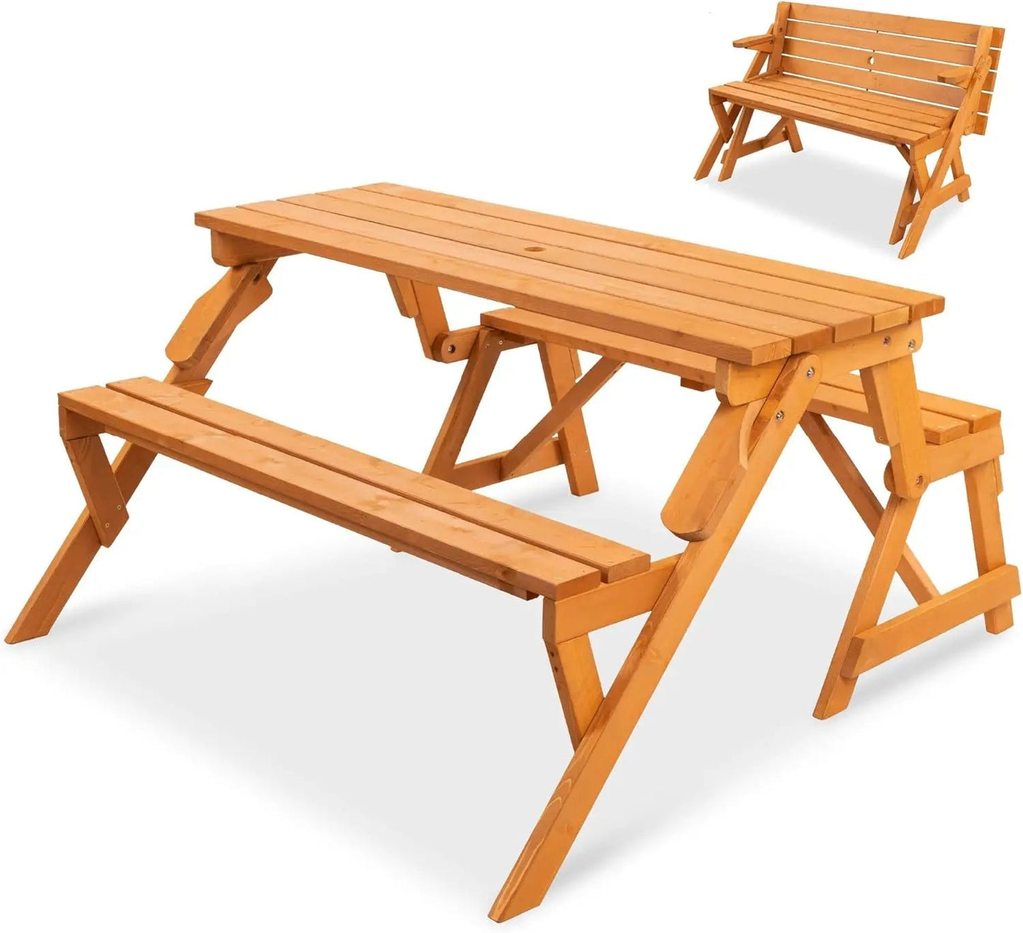 Products 2 - in - 1 Transforming Interchangeable Outdoor Wooden Picnic Table Garden Bench for Backyard, Porch, Patio,Natural - RISE DEFENSE SYSTEMS.AI PRODUCTS