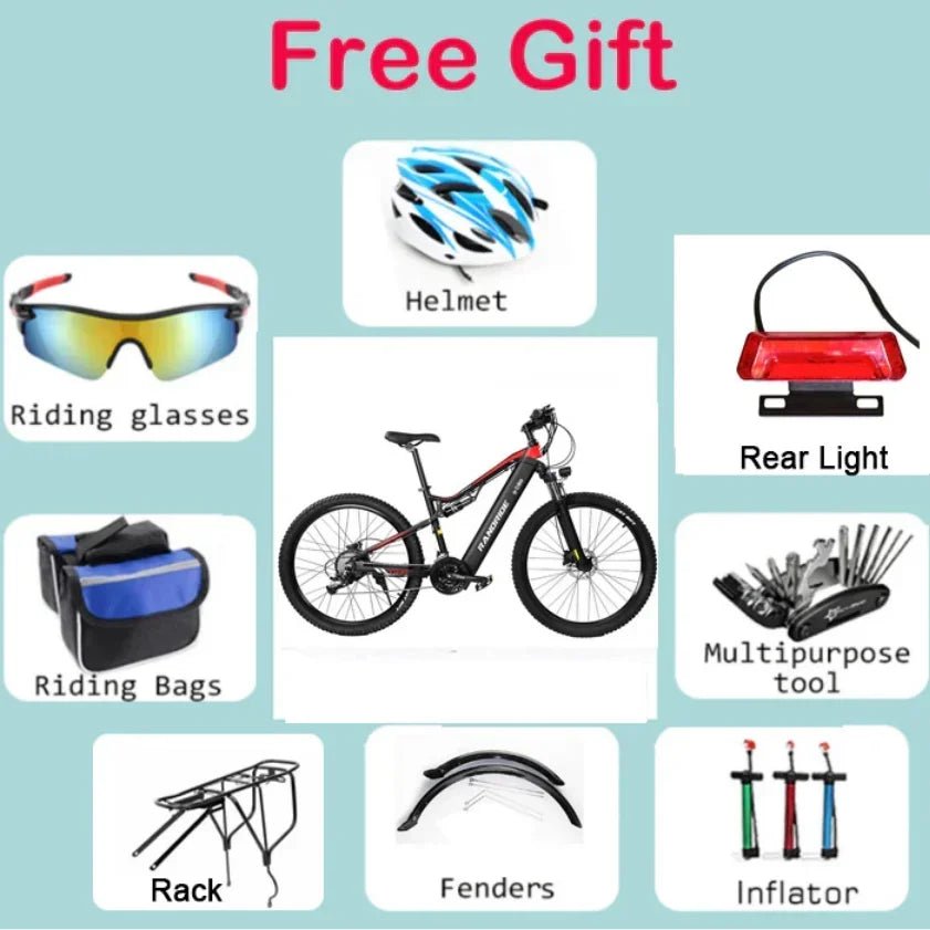 RANDRIDE YG90 Electric Bicycle 1000W 48V17AH Hydraulic Brake Ebike with Full Suspension 21 Gears Shift Free Rack - RISE DEFENSE SYSTEMS.AI PRODUCTS