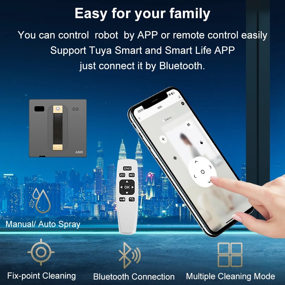 Robot Window cleaner ABIR WD8,Dual Water Spray,Smart Memory,High Vacuum Suction, Laser Sensor, Home Wall Glass Cleaning Robot - RISE DEFENSE SYSTEMS.AI PRODUCTS