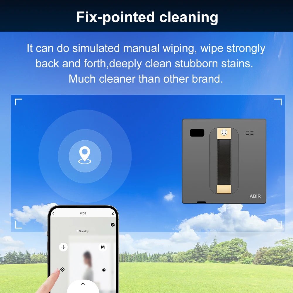 Robot Window cleaner ABIR WD8,Dual Water Spray,Smart Memory,High Vacuum Suction, Laser Sensor, Home Wall Glass Cleaning Robot - RISE DEFENSE SYSTEMS.AI PRODUCTS