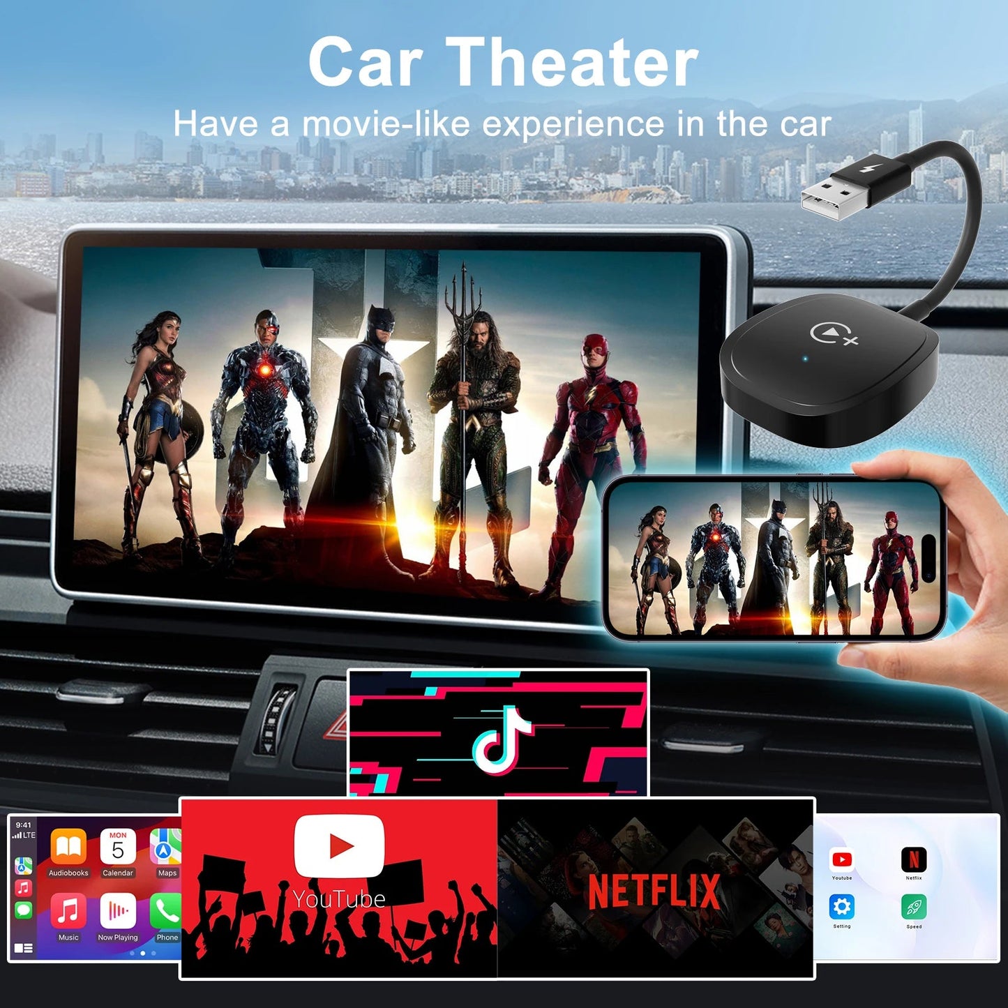 Wireless Video Carplay Adapter with Netflix/YouTube/ TikTok for OEM Wireless CarPlay Cars - RISE DEFENSE SYSTEMS.AI PRODUCTS