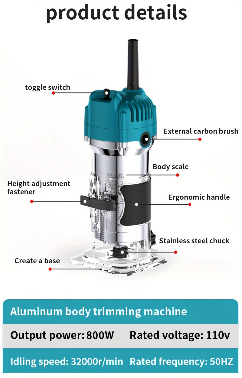 Compact 800W Wood Router for Woodworking - 35000RPM, Edge Guide, Roller Guide for Precise Trimming and Profiling, 110V Plug-In Power RISE DEFENSE SYSTEMS.AI PRODUCTS