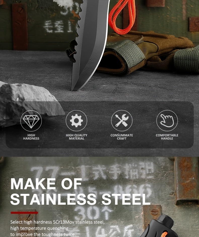 1pc Premium Outdoor Stainless Steel Straight Blade Knife - Durable EDC Fixed Blade with Sheath, Multi-Purpose Cutting Tool for Camping, Hiking, and Outdoor Adventures - Corrosion-Resistant, Ergonomic Handle, and Portable Desi RISE DEFENSE SYSTEMS.AI PRODUCTS
