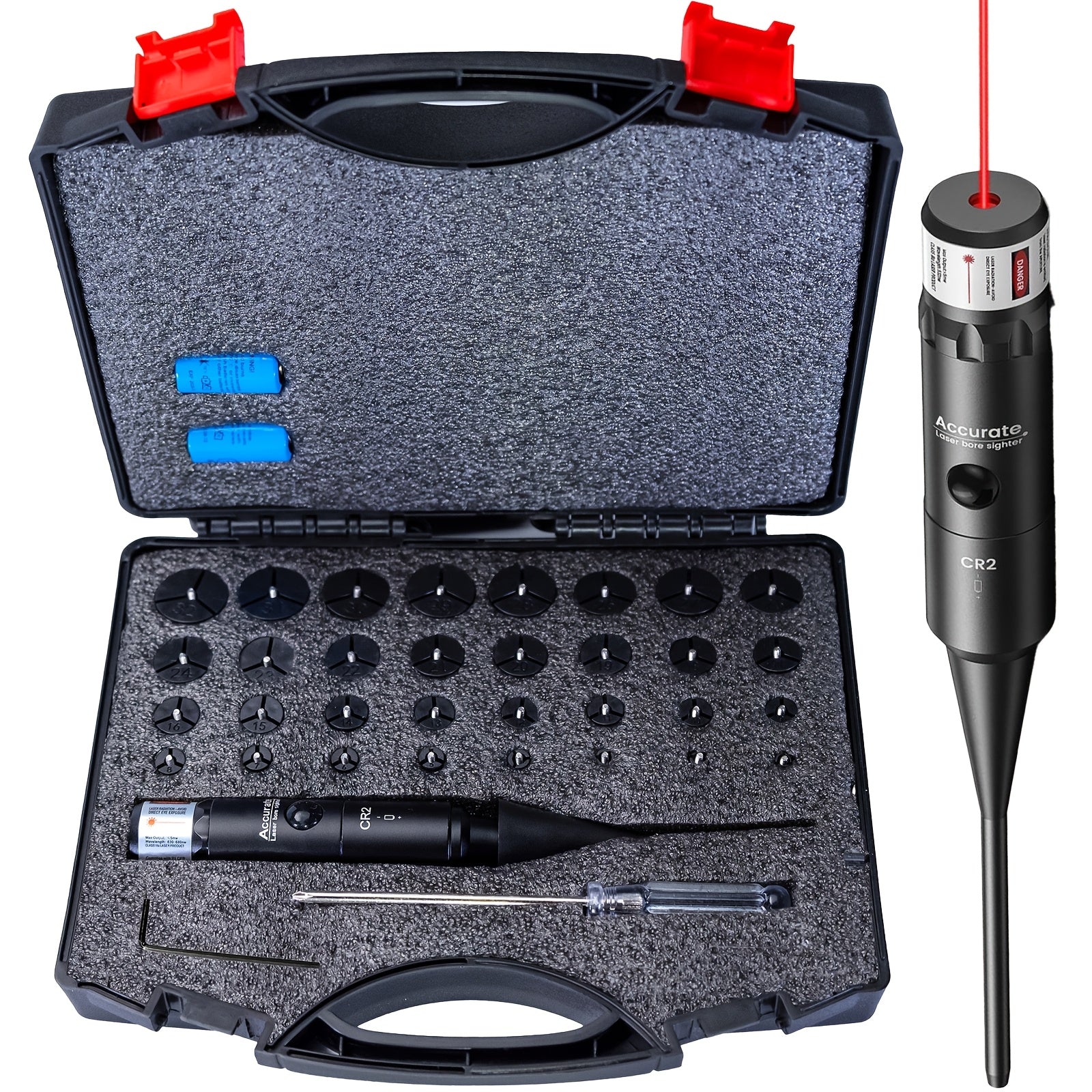 Bore Sight Laser, Site Right Laser Bore Sight, Tactical Elite Laser Bore Sight - for Multiple Calibres Green/Red Laser Bore Sight Kit with 8/32 AdaptersFits All Firearms From.17 to 12GA. RISE DEFENSE SYSTEMS.AI PRODUCTS