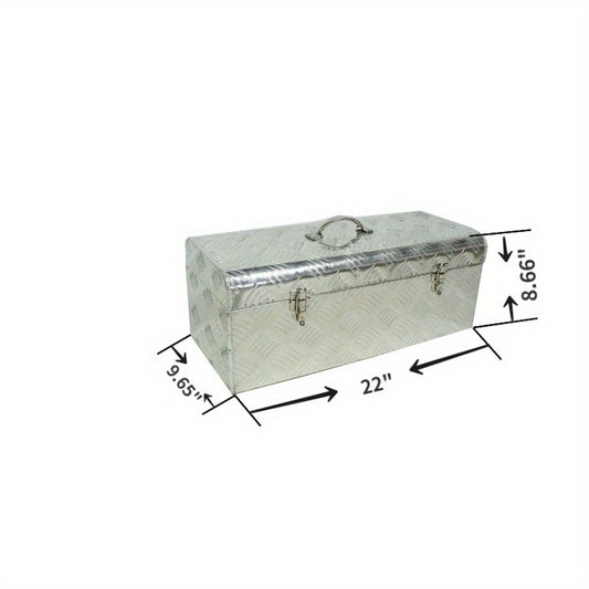 Aluminum truck toolbox, 22"L x 9.65"W x 8.66"H, compatible with ATV trucks, with locks and 2 keys, rectangular, silver, RISE DEFENSE SYSTEMS.AI PRODUCTS
