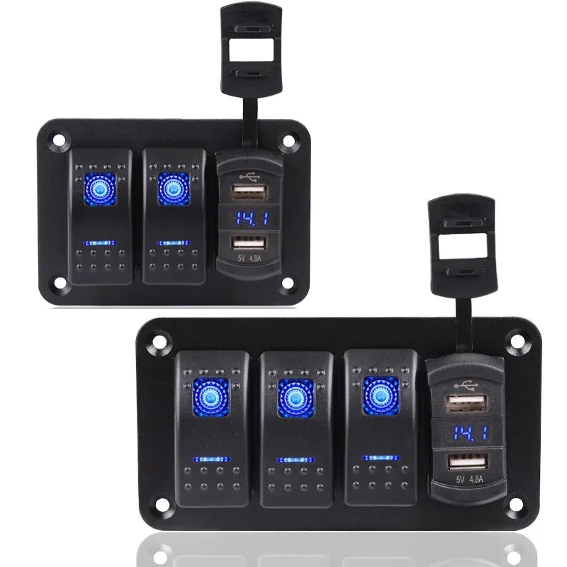 2 3 Gang Waterproof Marine Switch Panel 12V With 4.2A Dual USB Charger Socket LED Digital Voltmeter For Truck RV Boat - RISE DEFENSE SYSTEMS.AI PRODUCTS