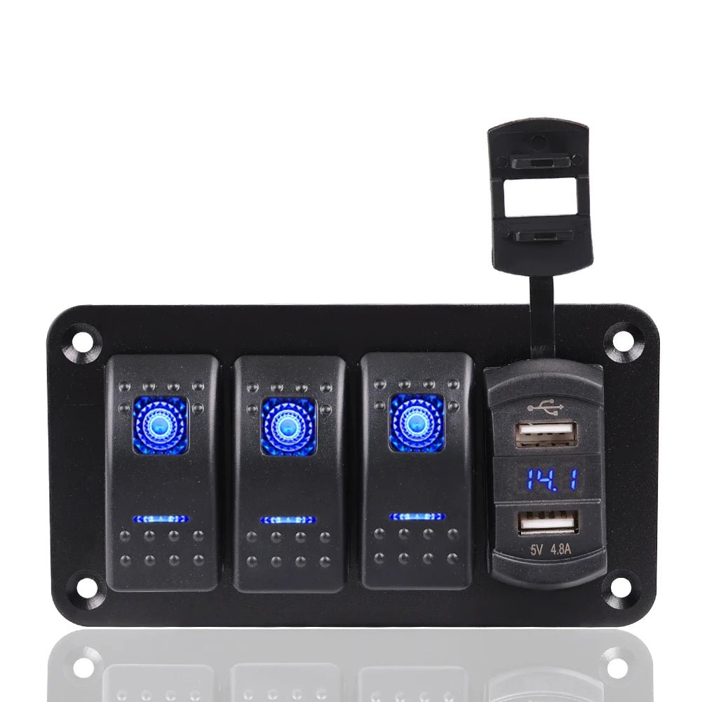 2 3 Gang Waterproof Marine Switch Panel 12V With 4.2A Dual USB Charger Socket LED Digital Voltmeter For Truck RV Boat - RISE DEFENSE SYSTEMS.AI PRODUCTS