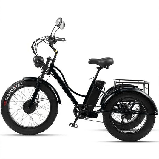 24 Inch Powerful Snow Fat Tire Electric Cargo Bike 750W 48V 7 Speed Three Wheel Electric Tricycles for Elderly with Cargo Basket - RISE DEFENSE SYSTEMS.AI PRODUCTS