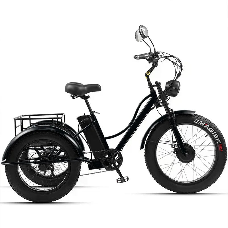 24 Inch Powerful Snow Fat Tire Electric Cargo Bike 750W 48V 7 Speed Three Wheel Electric Tricycles for Elderly with Cargo Basket - RISE DEFENSE SYSTEMS.AI PRODUCTS