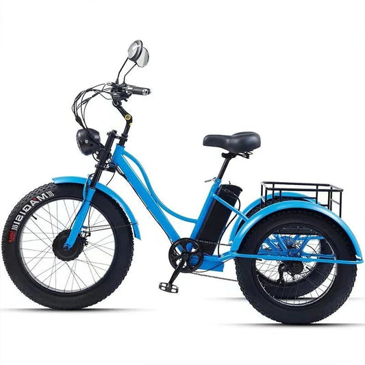 24 Inch Powerful Snow Fat Tire Electric Cargo Bike 750W 48V 7 Speed Three Wheel Electric Tricycles for Elderly with Cargo Basket - RISE DEFENSE SYSTEMS.AI PRODUCTS