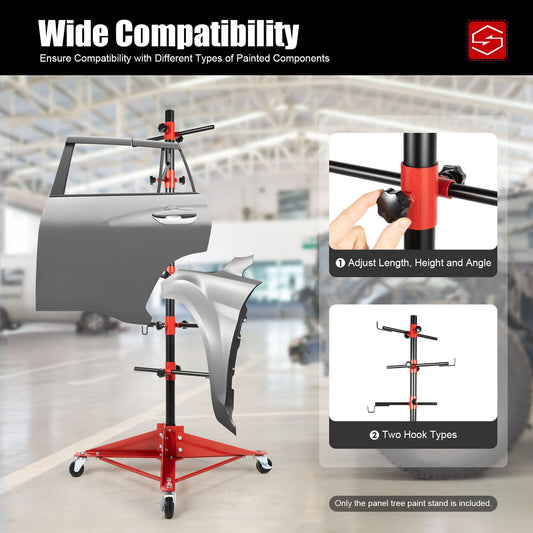 Adjustable Auto Body Door Hood Fender Panel Holder - Sturdy Iron Tree Post Stand, 220.5 lbs Capacity, with Red & Black Adjustable Knobs and Hooks for Precise Painting in Professional Workshops RISE DEFENSE SYSTEMS.AI PRODUCTS