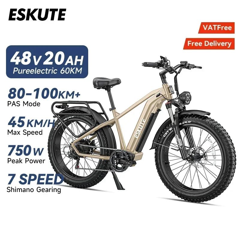 25 - year new ESKUTE ES - 26 - YWXD electric bicycle 750W 48V 20Ah battery 26 - inch tire 45km/h adult urban mountain electric bicycle - RISE DEFENSE SYSTEMS.AI PRODUCTS