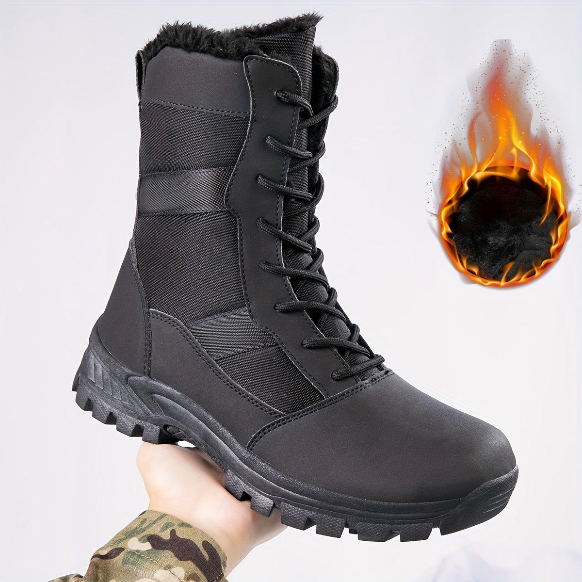 Unisex High-Top Snow Boots, Solid Color Sports Style, Warm Plush Lining, PU & Fabric Upper, Fabric Inner, TPR Sole, Round Toe, with Lace-Up Closure for Hiking & Fall/Winter Season, Outdoor Activities RISE DEFENSE SYSTEMS.AI PRODUCTS