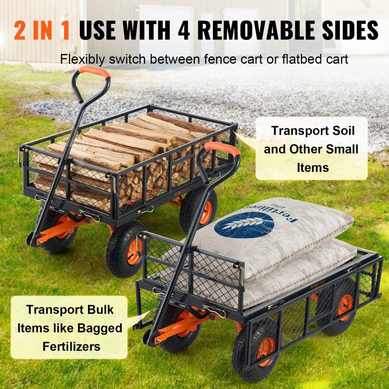 VEVOR Dump Cart Metal Garden Dump Cart with Easy to Assemble Frame Dump Wagon with 2-in-1 Convertible Handle Utility Wheelbarrow 400 lbs Capacity 10 inch Tires RISE DEFENSE SYSTEMS.AI PRODUCTS