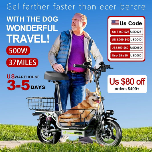48V 500W Carbon Steel Ebike Electric Bike Multi - Shock Absorption City Commuter Adult Electric Bicycle 14"Road tires With Basket - RISE DEFENSE SYSTEMS.AI PRODUCTS