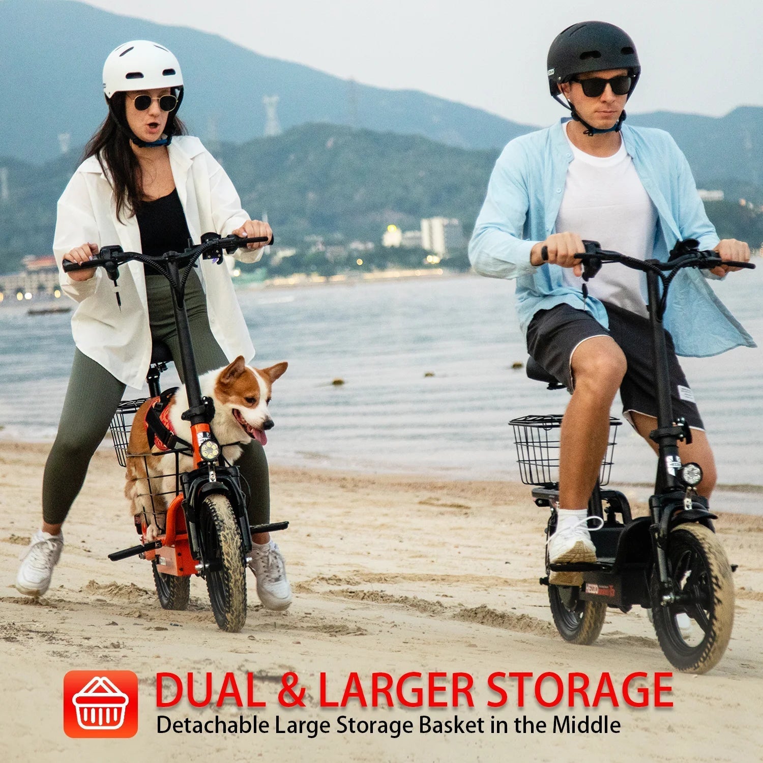 48V 500W Carbon Steel Ebike Electric Bike Multi - Shock Absorption City Commuter Adult Electric Bicycle 14"Road tires With Basket - RISE DEFENSE SYSTEMS.AI PRODUCTS