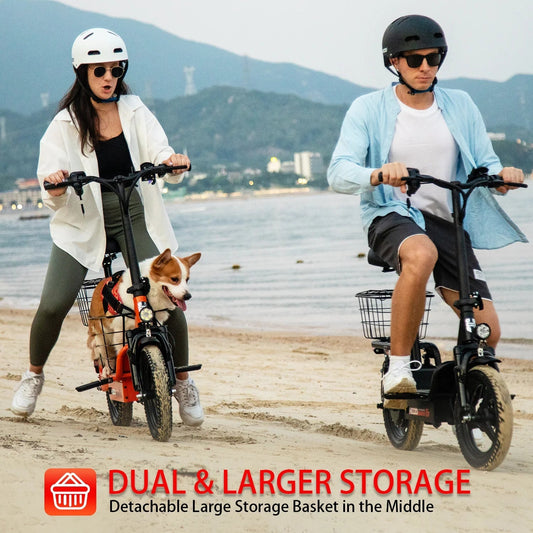 48V 500W Carbon Steel Ebike Electric Bike Multi - Shock Absorption City Commuter Adult Electric Bicycle 14"Road tires With Basket - RISE DEFENSE SYSTEMS.AI PRODUCTS