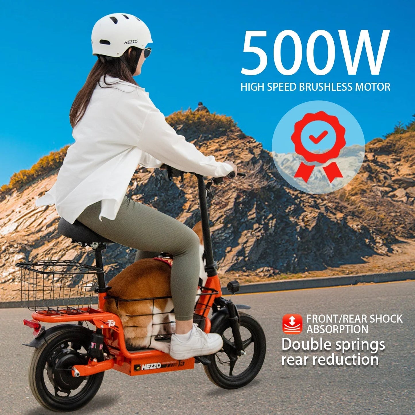 48V 500W Carbon Steel Ebike Electric Bike Multi - Shock Absorption City Commuter Adult Electric Bicycle 14"Road tires With Basket - RISE DEFENSE SYSTEMS.AI PRODUCTS