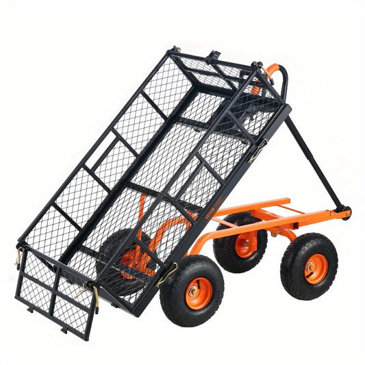 VEVOR Dump Cart Metal Garden Dump Cart with Easy to Assemble Frame Dump Wagon with 2-in-1 Convertible Handle Utility Wheelbarrow 400 lbs Capacity 10 inch Tires RISE DEFENSE SYSTEMS.AI PRODUCTS