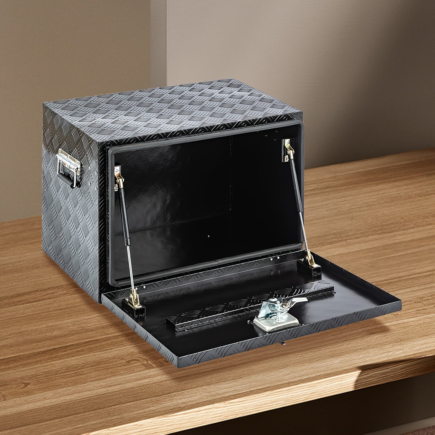 Truck Bed Tool Box Trailer Storage Tool Box Black Aluminum Heavy Duty Pick Up Truck Bed RV Toolbox Diamond Plate With Lock & Keys RISE DEFENSE SYSTEMS.AI PRODUCTS