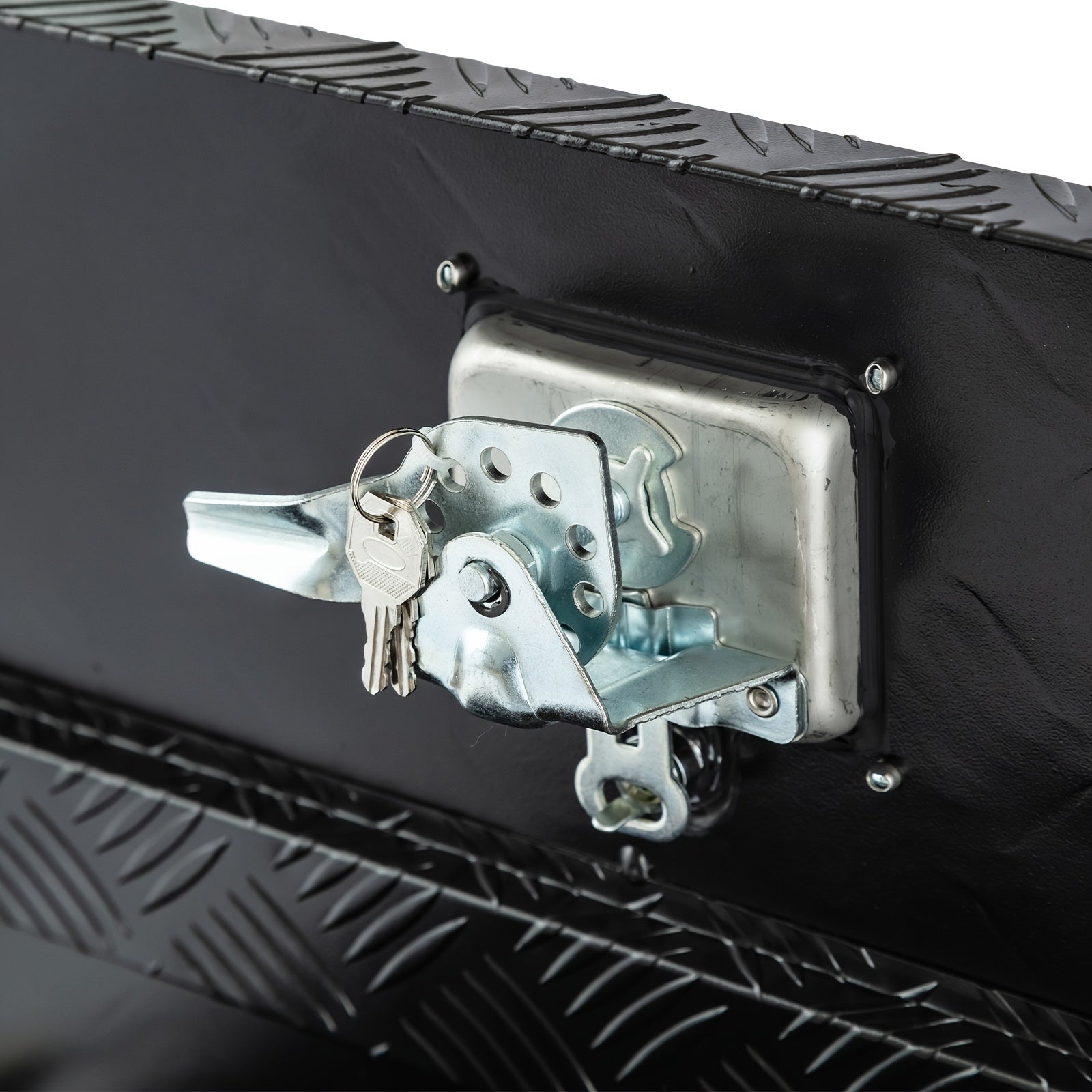 Truck Bed Tool Box Trailer Storage Tool Box Black Aluminum Heavy Duty Pick Up Truck Bed RV Toolbox Diamond Plate With Lock & Keys RISE DEFENSE SYSTEMS.AI PRODUCTS