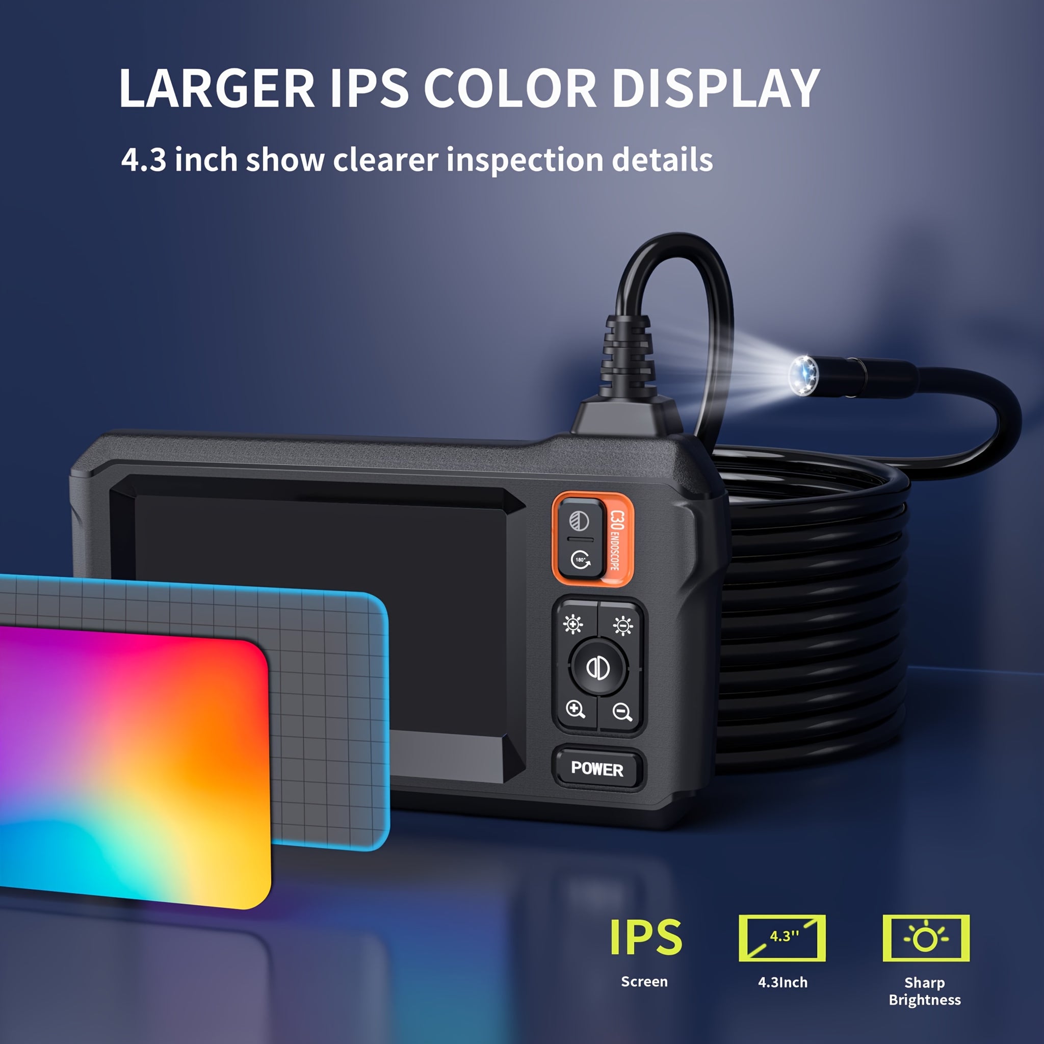 1pc 1080P HD Borescope Endoscope Camera with Light, 4.3