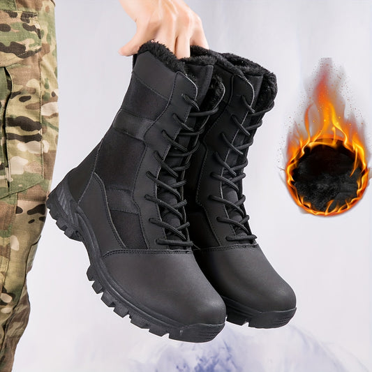 Unisex High-Top Snow Boots, Solid Color Sports Style, Warm Plush Lining, PU & Fabric Upper, Fabric Inner, TPR Sole, Round Toe, with Lace-Up Closure for Hiking & Fall/Winter Season, Outdoor Activities RISE DEFENSE SYSTEMS.AI PRODUCTS