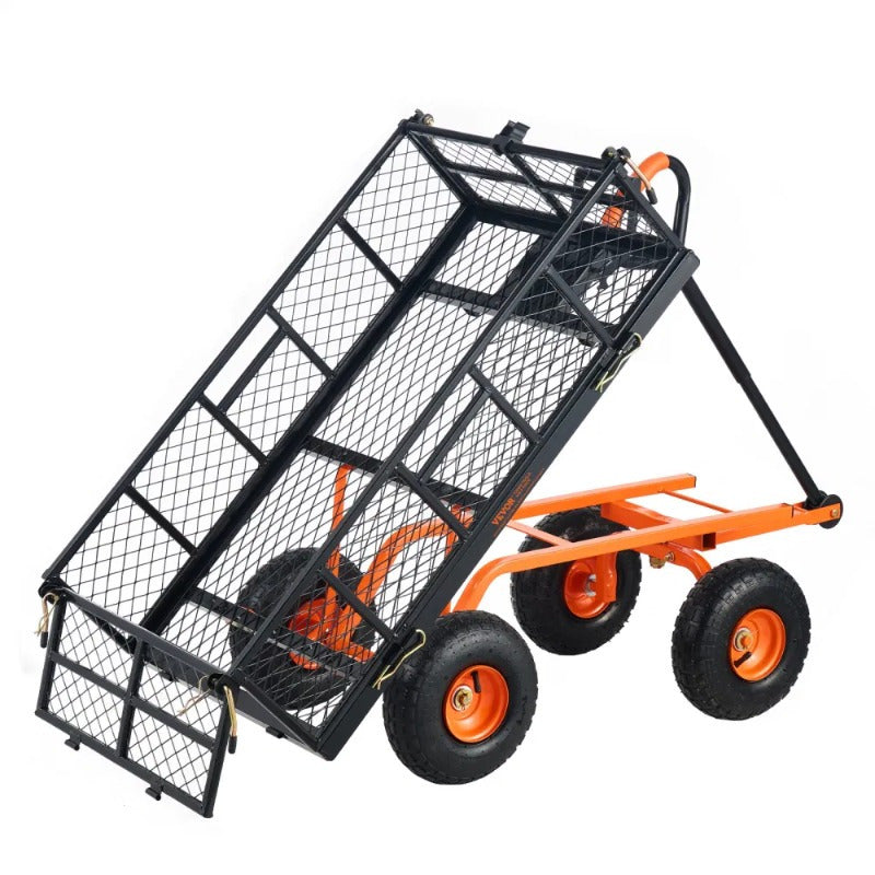 VEVOR Dump Cart Metal Garden Dump Cart with Easy to Assemble Frame Dump Wagon with 2-in-1 Convertible Handle Utility Wheelbarrow 400 lbs Capacity 10 inch Tires RISE DEFENSE SYSTEMS.AI PRODUCTS