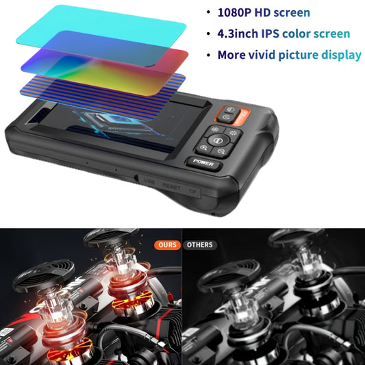 1pc 1080P HD Borescope Endoscope Camera with Light, 4.3" Display, 16.5ft Flexible Cable, IP67 Waterproof, USB Rechargeable, 36V Max, Universal Car Diagnostic Tool for Inspection and Maintenance RISE DEFENSE SYSTEMS.AI PRODUCTS