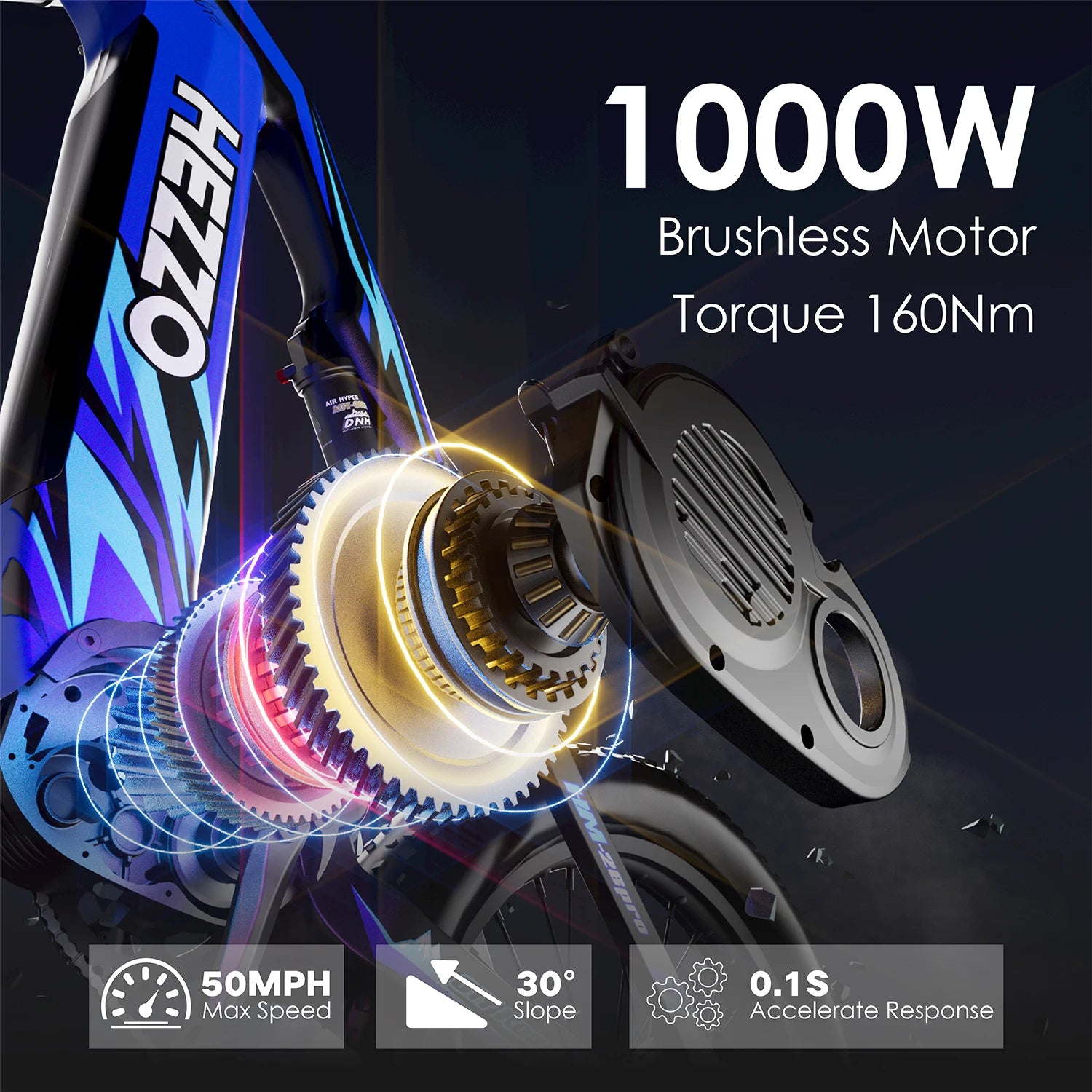 HEZZO 52V 1000W 21Ah Carbon Fiber Electric Bicycle BAFANG Middrive Ebike, 26x4.5 