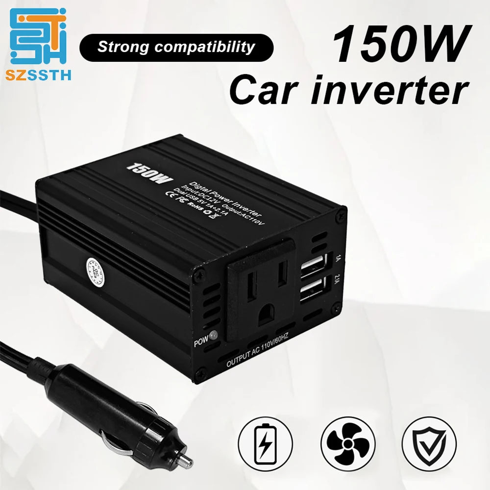 150W DC to AC Power Converter DC 12V to 110V AC Car Inverter Automatic Transformer With Dual USB US Socket Car Adapter Dropship RISE DEFENSE SYSTEMS.AI PRODUCTS