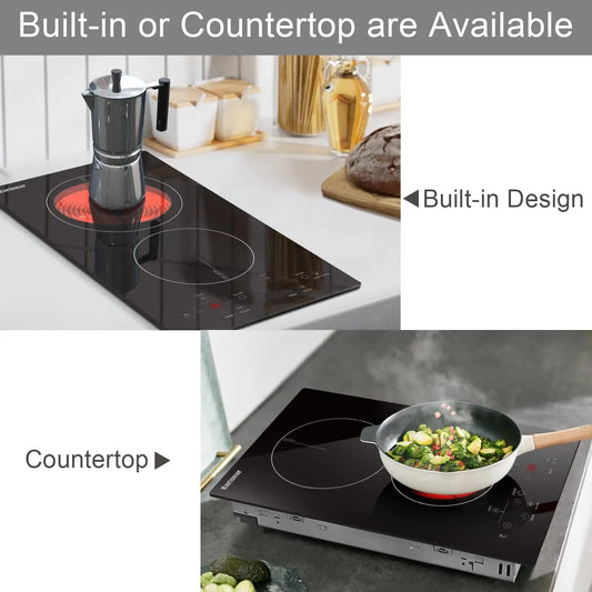 Karinear 2 Burners Electric Cooktop, 120v Plug in Ceramic Cooktop, 12 Inch Countertop & Built-in Electric Stove Top with Child S RISE DEFENSE SYSTEMS.AI PRODUCTS