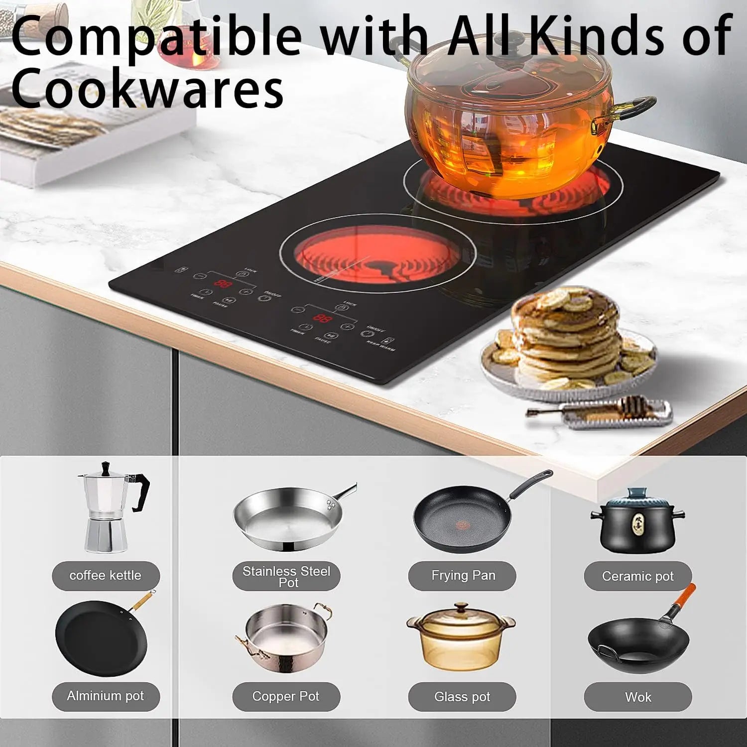 Karinear 2 Burners Electric Cooktop, 120v Plug in Ceramic Cooktop, 12 Inch Countertop & Built-in Electric Stove Top with Child S RISE DEFENSE SYSTEMS.AI PRODUCTS