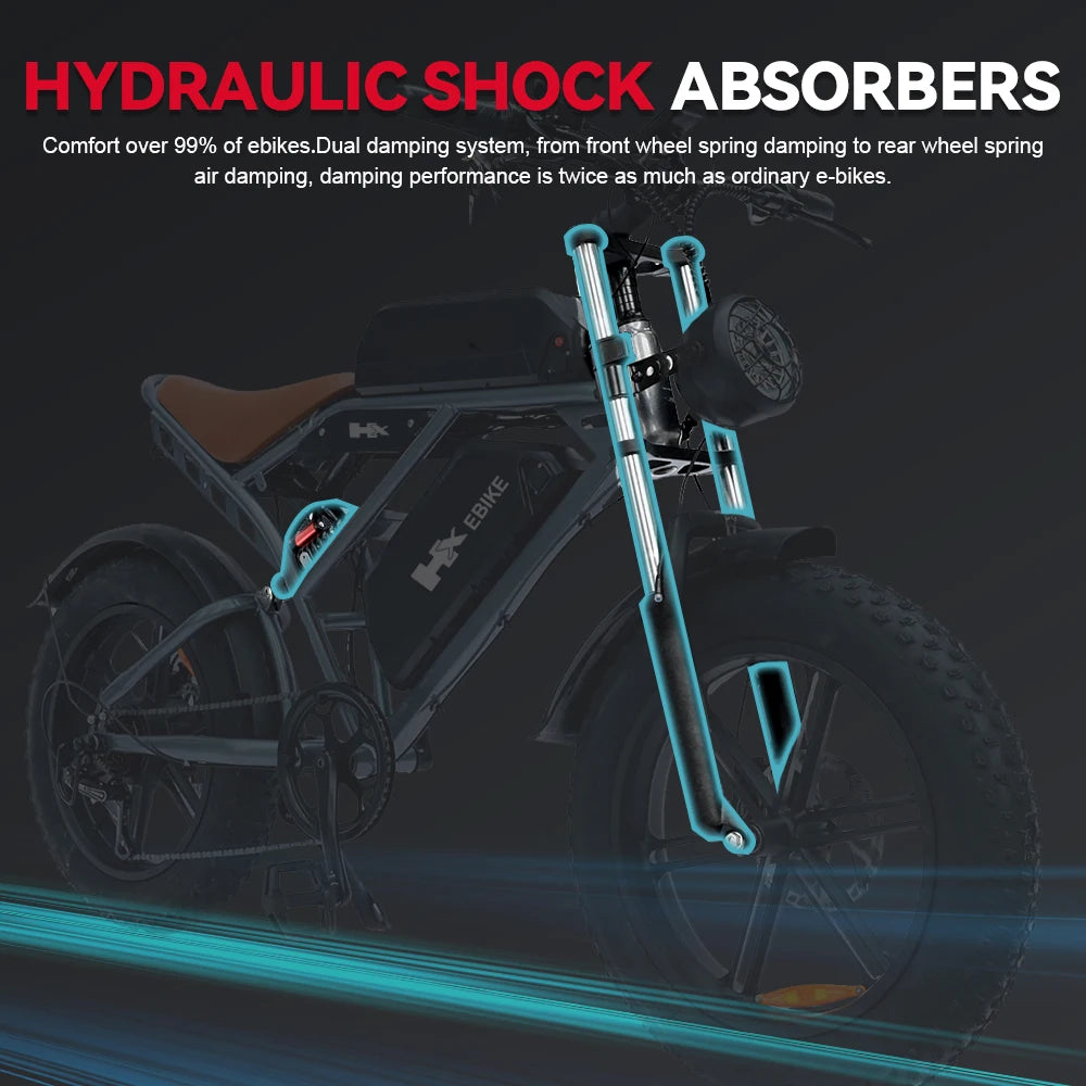 HX Q20PRO 2000W Adults Electric Bike Bicycle 48V 55AH 20 Inch Fat Tire electric bikes ebike Mountain Oil Brake 2000W Ebikes RISE DEFENSE SYSTEMS.AI PRODUCTS