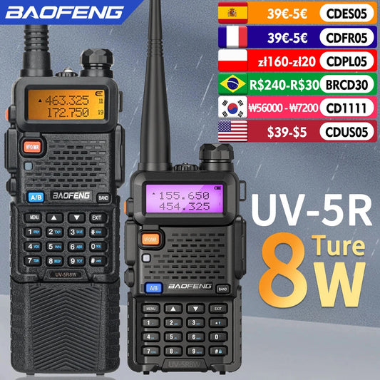 Baofeng Walkie Talkie UV 5R 5W 8W Dual Band Ham Two Way Radio Vhf Uhf FM Radio Handheld Transceiver Hunting 16KM RISE DEFENSE SYSTEMS.AI PRODUCTS